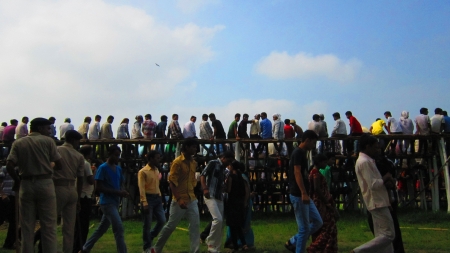 Spectators at Independence day of India 15.08.2012 celebration parade at Gandhi Maidan, Patna, Bihar, India, Asia. Shot during morning hours on 15.08.12, AT Patna, Bihar, India,Asia.のeditorial素材