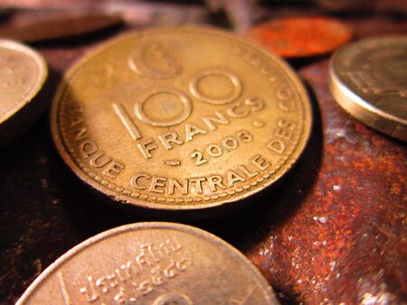 COIN OF FRANCE ON ROUGH BACKGROUNDの写真素材