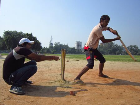PLAYING CRICKET.ACTIVITIES AT GANDHI MAIDAN, PATNA, BIHAR. SHOT AT MORNING HOURS ON 15.10.2012 AT ...