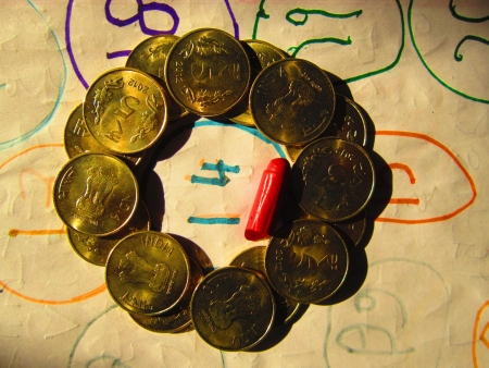 coins and crayonの写真素材