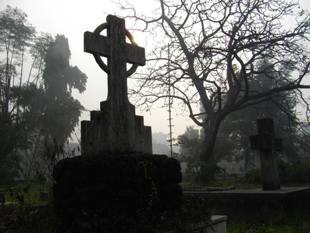 Pirmuhani Christian burial ground.Shot at Pirmuhani, Patna, Bihar, India on 20.01.15 morning foggy weatherのeditorial素材