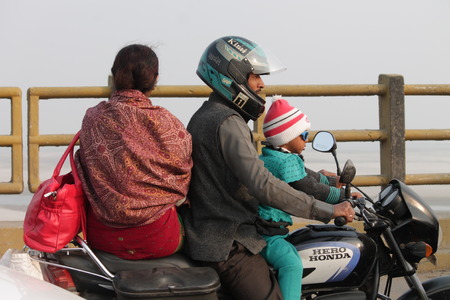Traffic   activities at Mahatma Gandhi Bridge. A travel photo. Shot at afternoon hours on 15.02.15 at Gandhi bridge, Bihar, India.のeditorial素材