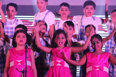 Activities at a school function at Littera valley School. Shot at evening hours on 14.02.15 at Patna, Bihar, India.のeditorial素材