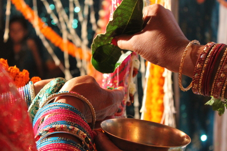 An Indian Marriage ceremony. Shot at evening hours at Bokaro, Jharkhand, India on 26.02,2015.のeditorial素材