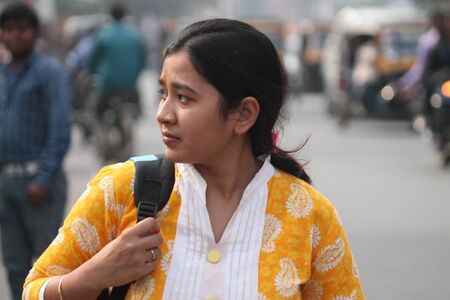 Indian woman at road. Street photo, Shot at Gandhi Maidan, Patna, Bihar, India on 20.02.15 at afternoon hours.のeditorial素材