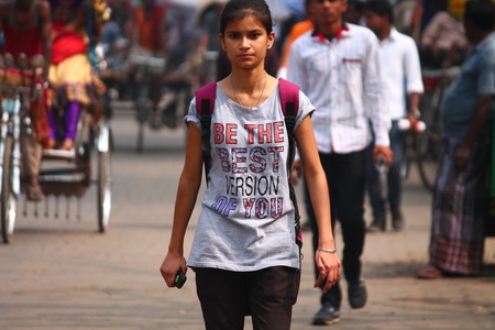 Indian woman at road. Street photo, Shot at Gandhi Maidan, Patna, Bihar, India on 20.02.15 at afternoon hours.のeditorial素材
