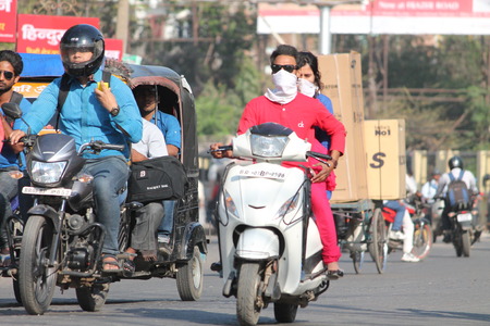 Precaution against SWINE FLU. Shot at afternoon hours in Patna, Bihar, India on 12.03.15.のeditorial素材