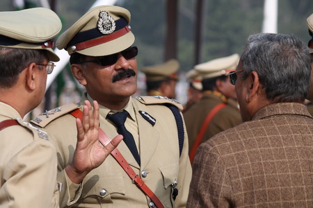 Police offcials as India celebrates its 65th Republic Day at Gandhi Maidan, Patna, Bihar, India. Shot at morning hours on 26th January 2014.のeditorial素材