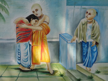 Chaitanya Mahaprabhu wall painting at Chaitanya ghat,  Hoogly. Travel Kolkata. Shot afternoon on 16.10.16.のeditorial素材