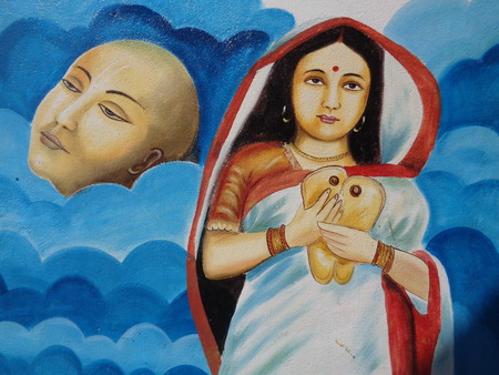 Chaitanya Mahaprabhu wall painting at Chaitanya ghat,  Hoogly. Travel Kolkata. Shot afternoon on 16.10.16.のeditorial素材