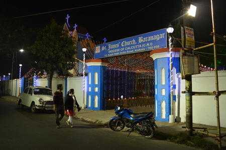Kolkata, India. 23rd December 2017. Christmas at City of Joy. St. Jamesâ Church (Estt 1906), Baranagar, 13 Kashi Nath Dutta Road, Kolkata -36 getting ready for Christmas.のeditorial素材