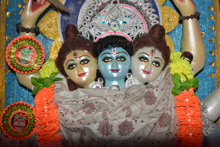 Mayapur, Nabadwip, India. ISKCON temple and local activities. Shot on morning, December 28, 2017.  International Society for Krishna Consciousness activities and Mayapur, Nadia District. River Hoogly and Jalangi. Rural religious India.のeditorial素材