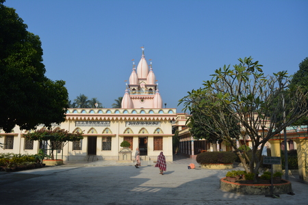 Gaudia temple, Swaroop ganj, Mayapur, Nabadwip, India. ISKCON temple and local activities. Shot on morning, December 28, 2017.  International Society for Krishna Consciousness activities and Mayapur, Nadia District. River Hoogly and Jalangi. Rural religioのeditorial素材