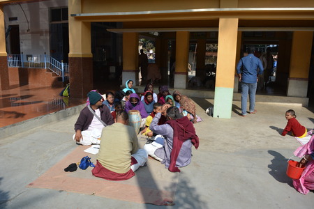 Gaudia temple, Swaroop ganj, Mayapur, Nabadwip, India. ISKCON temple and local activities. Shot on morning, December 28, 2017.  International Society for Krishna Consciousness activities and Mayapur, Nadia District. River Hoogly and Jalangi. Rural religioのeditorial素材
