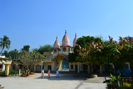 Gaudia temple, Swaroop ganj, Mayapur, Nabadwip, India. ISKCON temple and local activities. Shot on morning, December 28, 2017.  International Society for Krishna Consciousness activities and Mayapur, Nadia District. River Hoogly and Jalangi. Rural religioのeditorial素材