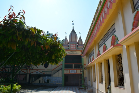 Gaudia temple, Swaroop ganj, Mayapur, Nabadwip, India. ISKCON temple and local activities. Shot on morning, December 28, 2017.  International Society for Krishna Consciousness activities and Mayapur, Nadia District. River Hoogly and Jalangi. Rural religioのeditorial素材