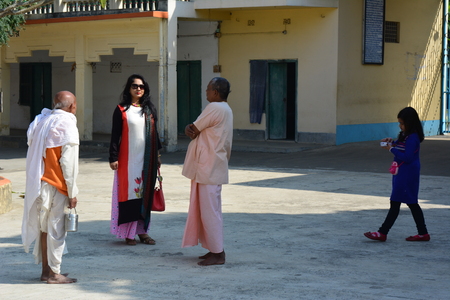 Gaudia temple, Swaroop ganj, Mayapur, Nabadwip, India. ISKCON temple and local activities. Shot on morning, December 28, 2017.  International Society for Krishna Consciousness activities and Mayapur, Nadia District. River Hoogly and Jalangi. Rural religioのeditorial素材