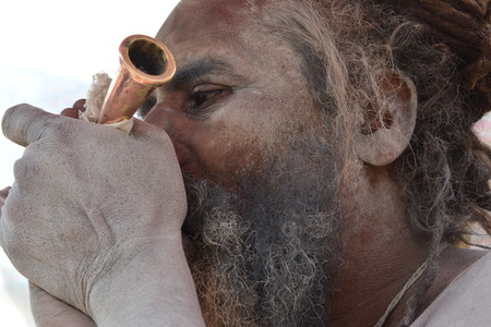Kolkata, India. 08th January 2018. Naga Sadhus, devotees and rituals at Ganga Sagar Shivir, Outram Ghat transit camp for Ganga Sagar Mela 2018.のeditorial素材