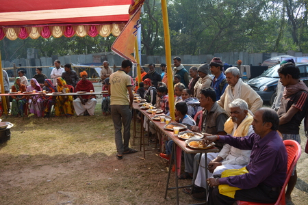 Kolkata, India. 08th January 2018. Naga Sadhus, devotees and rituals at Ganga Sagar Shivir, Outram Ghat transit camp for Ganga Sagar Mela 2018.のeditorial素材
