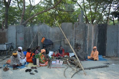 Kolkata, India. 08th January 2018. Naga Sadhus, devotees and rituals at Ganga Sagar Shivir, Outram Ghat transit camp for Ganga Sagar Mela 2018.のeditorial素材