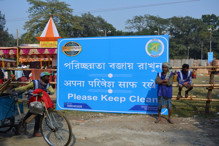Kolkata, India. 08th January 2018. Naga Sadhus, devotees and rituals at Ganga Sagar Shivir, Outram Ghat transit camp for Ganga Sagar Mela 2018.のeditorial素材
