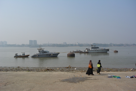 Kolkata, India. 08th January 2018. Naga Sadhus, devotees and rituals at Ganga Sagar Shivir, Outram Ghat transit camp for Ganga Sagar Mela 2018.のeditorial素材