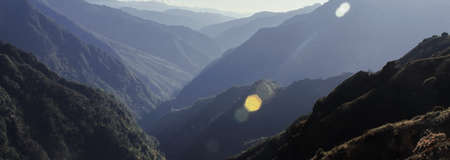 scenic mountain landscape and zemithang valley near bum la pass in tawang district of arunachal pradesh, north east indiaの写真素材