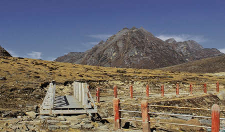 arid alpine landscape of sela pass in tawang district of arunachal pradesh, north east indiaの写真素材