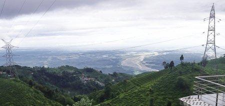 lush green tea garden and mechi river valley from tingling view point at mirik near darjeeling hill...