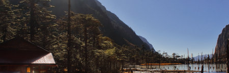 scenic view of madhuri lake or sungester lake, a famous tourist destination of tawang, located on himalayan foothills in arunachal pradesh, indiaの写真素材