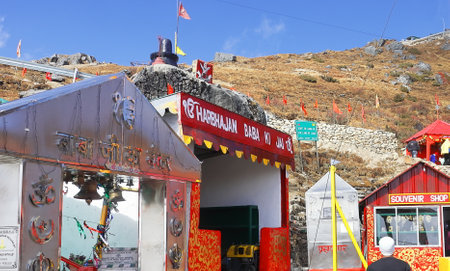old baba mandir or baba harbhajan singh temple, the famous shrine located near nathu la pass close to the india china border in east sikkimの写真素材