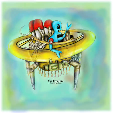 illustration of aliens and their vehiclesのイラスト素材
