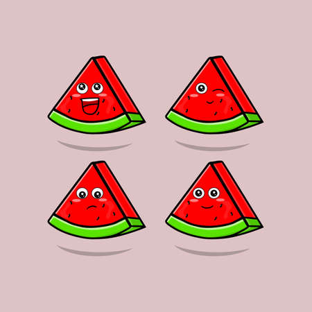 Set of cute watermelon character emoticons. Summer fruit. Watermelon character emoji illustrationのイラスト素材