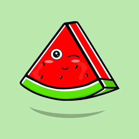 cute watermelon character emoticon. Summer fruit. Watermelon character emoji illustrationのイラスト素材