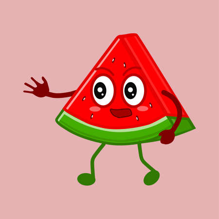cute watermelon character emoticon. Summer fruit. Watermelon character emoji illustrationのイラスト素材