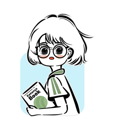 Vector illustration of a cute girl with glasses and a book in her handsのイラスト素材