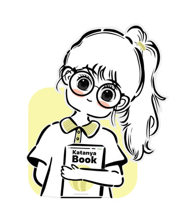 Vector illustration of a girl in glasses with a book on a white backgroundのイラスト素材