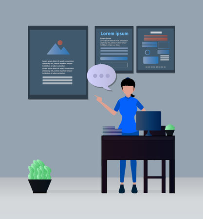 <p>Vector illustration of a person teaching in classes,forums,public media. Provide subject matter, presentation to the public.</p><p><br></p>のイラスト素材