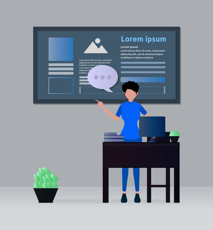 <p>Vector illustration of a person teaching in classes,forums,public media. Provide subject matter, presentation to the public.</p><p><br></p>のイラスト素材