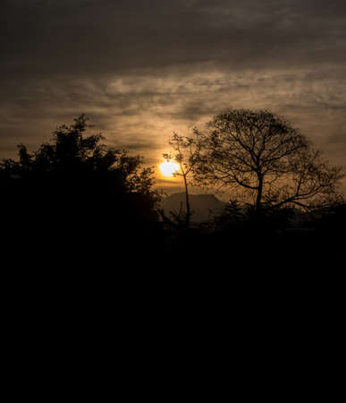 A silhouette shot of mountains and trees in the Mussoorie region of the himalayas in Northern India...