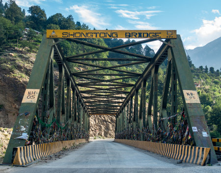 August 30th 2023, Himachal Pradesh, India. Shongtong Bridge spans the Satluj river in Kinnaur, Himachal Pradesh, standing at 9,000 feet above sea level, among Asia's highest bridgesのeditorial素材