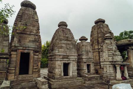 Aug2nd2024, Uttarakhand India. Baijnath Temple Complex, with the main Shiva Temple surrounded by 17 smaller shrines, all built in Nagara style and maintained by the Archaeological Survey of India.の写真素材