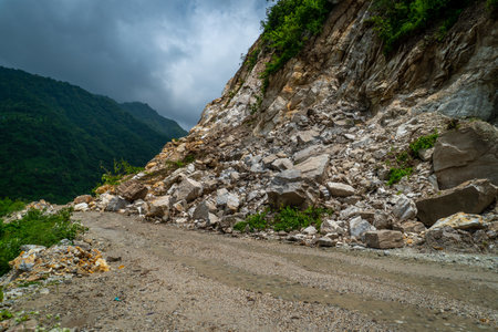 Monsoon-triggered landslides blocking rural roads in Maldevta village, Dehradun outskirts,...