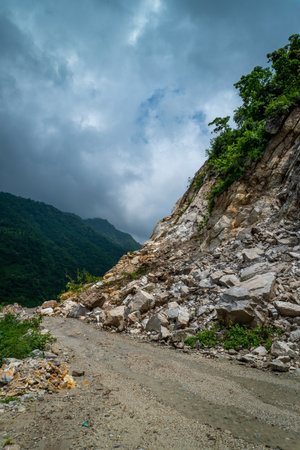Monsoon-triggered landslides blocking rural roads in Maldevta village, Dehradun outskirts,...