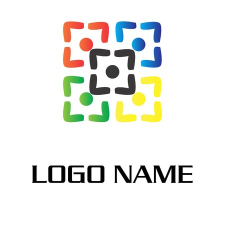 Unity logo vector. Designed with five colorful square and a circle in the middle. Showing diversity, community, unity, friendship, harmony, union, and happyのイラスト素材