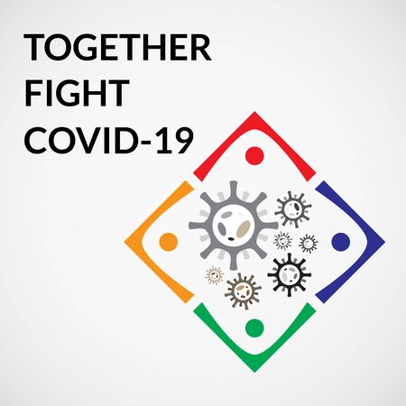 vector illustration of together fight corona. covid-19 disease. corona outbreak. social distanceのイラスト素材