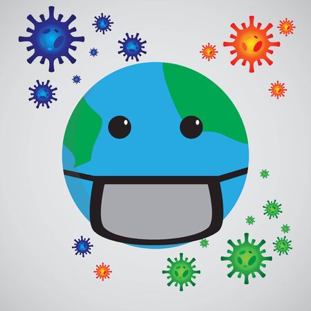 vector illustration of earth using masker. anticipation from corona disease.のイラスト素材