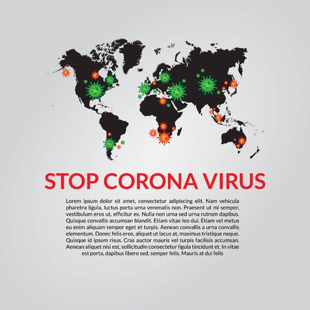 vector illustration of world infected by corona virus. stop corona virus. corona outbreak. crisis covid-19 disease. corona virus in wuhanのイラスト素材
