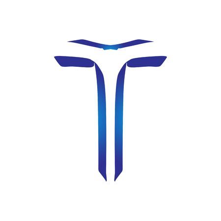 T letter alphabet logo web icon vector template. Designed with blue color to show integrity, trust, independent. suitable for business, company and others activitiesのイラスト素材