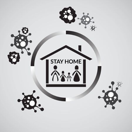 vector illustration of stay home. stay at home as long as possible to prevent family from corona virus. covid-19 disease.のイラスト素材